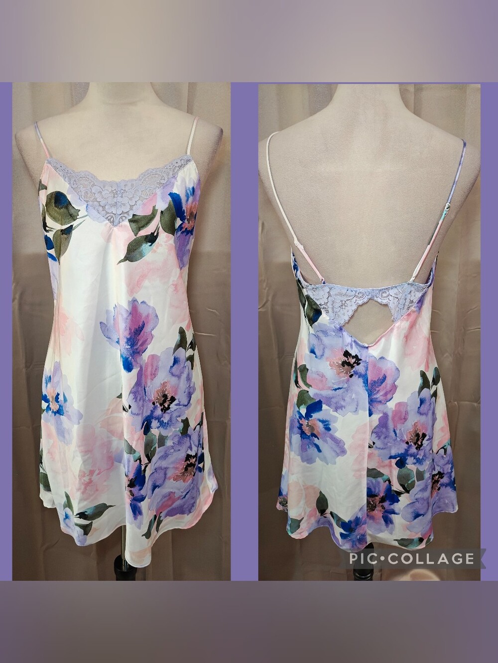 🌸 Lilac + London Watercolor Floral Satin Chemise Lingerie Slip Dress 🌸